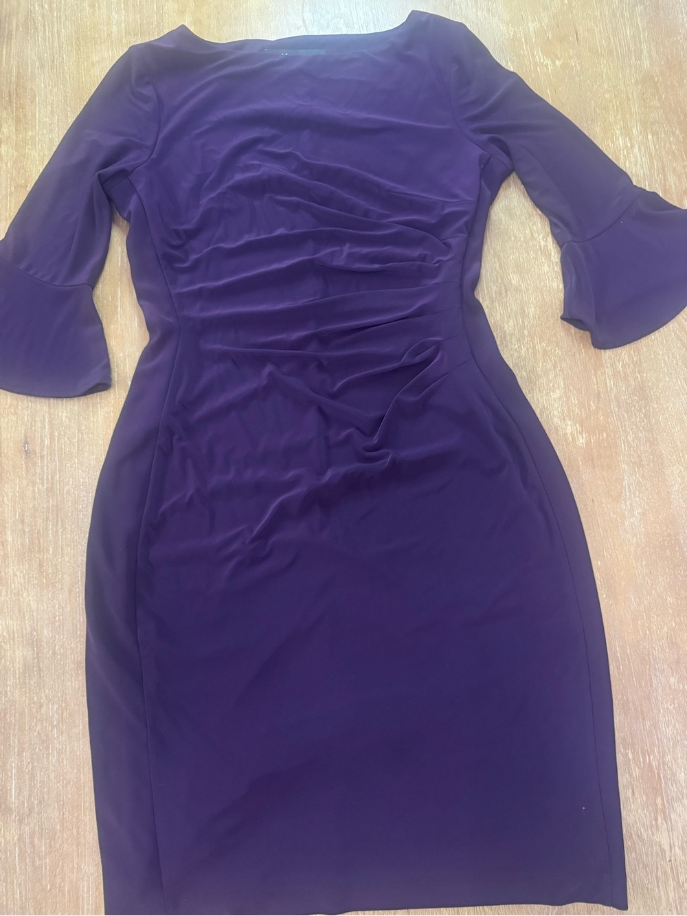 Anne Klein Plum Ruched Sheath Dress with Bell Sleeves
